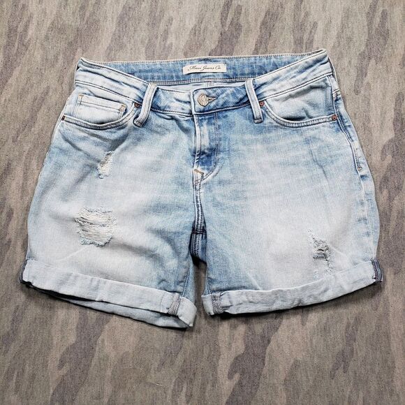 Mavi Shorts Womens 25 Blue Rolled Hem Distressed Mid Rise‎ Light Wash Denim... - Picture 1 of 12